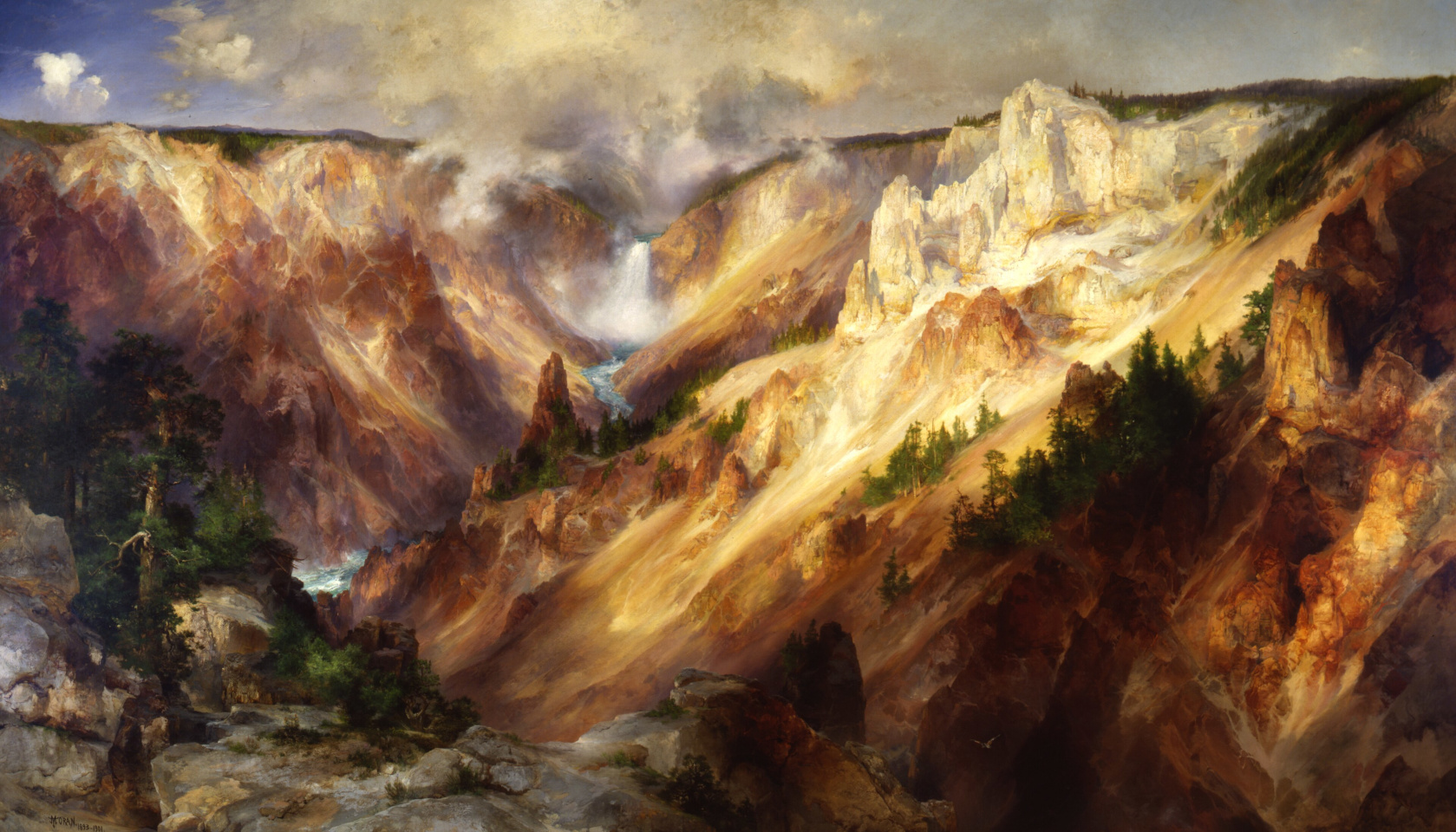 Abb. 9: Thomas Moran, "The Grand Canyon of the Yellowstone", Gemälde, 1893–1901, Öl auf Leinwand, 213,0 × 266,3 cm, Smithsonian American Art Museum, Washington, D.C., USA, Public Domain